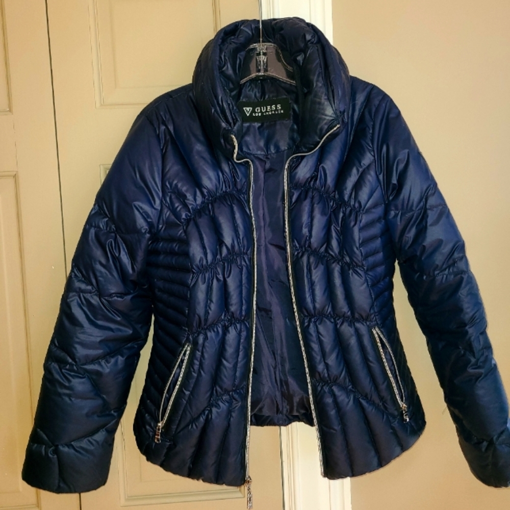 GUESS LOS ANGELES DOWN PUFFER JACKET NAVY BLUE